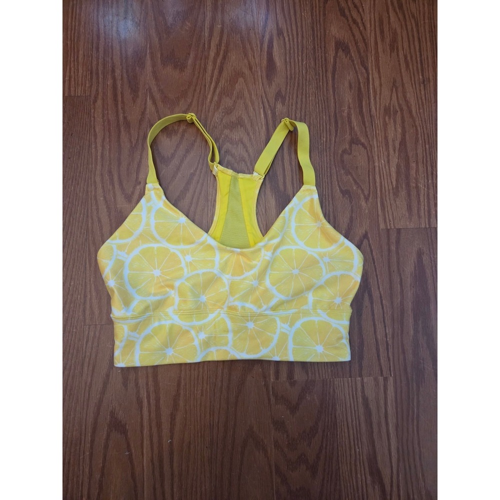 White fox Train Bra‎ Longline Yellow Lemon Slice Print Racerback Mesh 12.5"